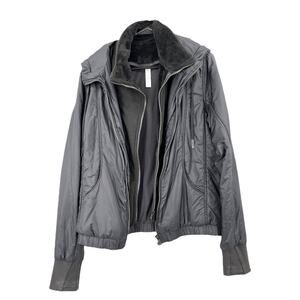 Lululemon Glyde Scuba Hoodie Women Sz 10 Zip Up Fleece Fur Black Hood Nylon Coat